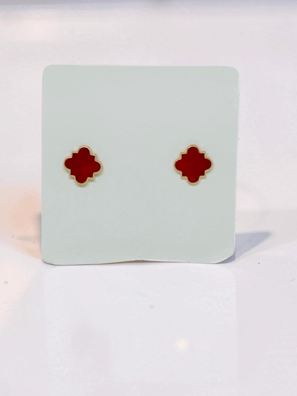 Chloe Clover Stud Earrings 18k Gold Plated Earrings in Red - Picture 2 of 4